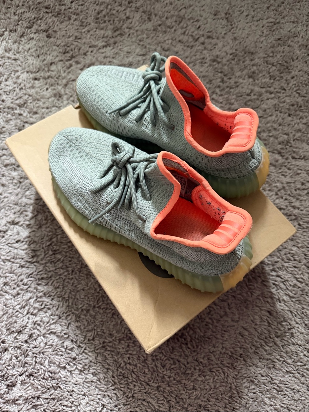 adidas Yeezy Boost 350 Lace-Up Sneakers in Sage Green with Coral Lining